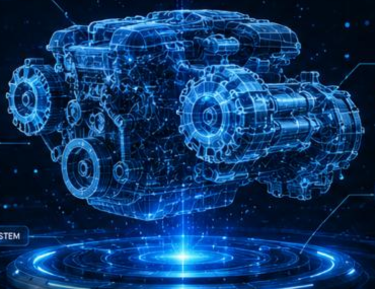 Holographic AI teardown of an engine and transmission